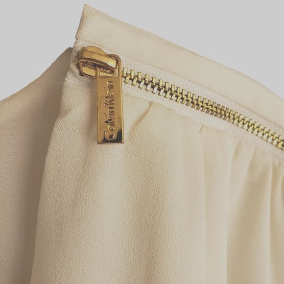Calvin Klein Womens Blouse M Ivory Drape Front Lng Slv Elegant Hi Low Business - Picture 6 of 8